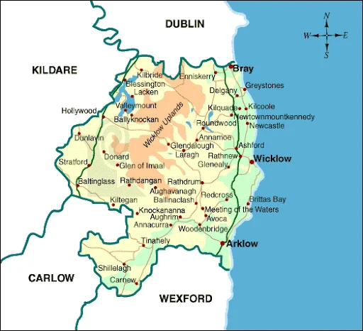 County Wicklow map — all towns and villages